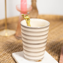 Load image into Gallery viewer, Coffee Cup Nahla Stripe with Coffee Spoon Camel Brass