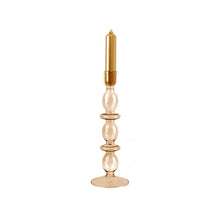 Load image into Gallery viewer, Glass Candle Holder Bloom Large Amber with Dinner Candle Millie Gold
