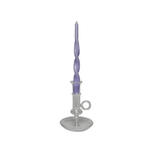 Load image into Gallery viewer, Glass Candle Holder Chiare Clear with Twisted Dinner Candles Moise Lilac