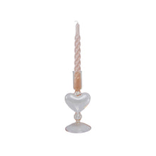 Load image into Gallery viewer, Glass Candle Holder Heart Apricot with Twisted Dinner Candle Sterre Oat Glossy