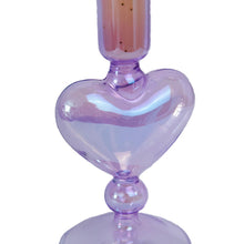 Load image into Gallery viewer, Glass Candle Holder Heart Lilac close up