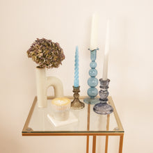 Load image into Gallery viewer, Glass Candle Holder Lizzy Dark Grey, Glass Candle HOlder Fenna Sky with Dinner Candle XL Aurora Ivory and Glass Candle Holder Mindy Sapphire