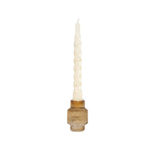 Load image into Gallery viewer, Glass Candle Holder Olly Amber with Twisted Dinner Candle Sterre Cream Gold Dust Glossy
