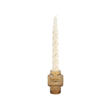 Load image into Gallery viewer, Glass Candle Holder Olly Amber with Twisted Dinner Candle Sterre Cream Gold Dust Glossy