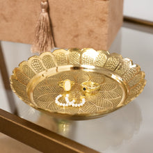 Load image into Gallery viewer, Oval Souvenir Ring Ivory and Artisan Ring with Classic Pearl Hoops on Treasure Tray Lulu in Brass