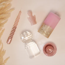 Load image into Gallery viewer, Pillar Candle Glitter Rose with Sculpture Candle Angel Oat and Candle Holder Crystal Clear