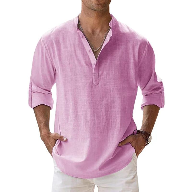 The NORE Popover — Cotton-Linen Band Collar Shirt
