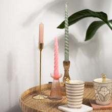 Load image into Gallery viewer, Candle Holder Luise Gold with Dinner Candle Millie Rose and Glass Candle HOlder Odette Blush with Twisted Dinner Candle Luna Soft Pink and Glass Candle Holder Lola Oat with Twisted Dinner Candle Charlie Stone

