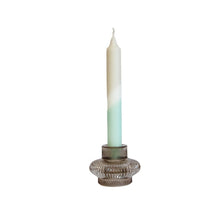 Load image into Gallery viewer, Dinner Candle Juniper Fawn Sea Green in Candle Holder
