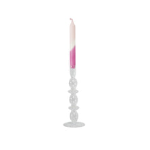 Load image into Gallery viewer, Glass Candle Holder Bloom Large Clear with Dinner Candle Juniper Fawn Rose
