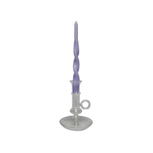Load image into Gallery viewer, Glass Candle Holder Chiare Clear with Twisted Dinner Candles Moise Lilac
