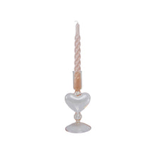 Load image into Gallery viewer, Glass Candle Holder Heart Apricot with Twisted Dinner Candle Sterre Oat Glossy
