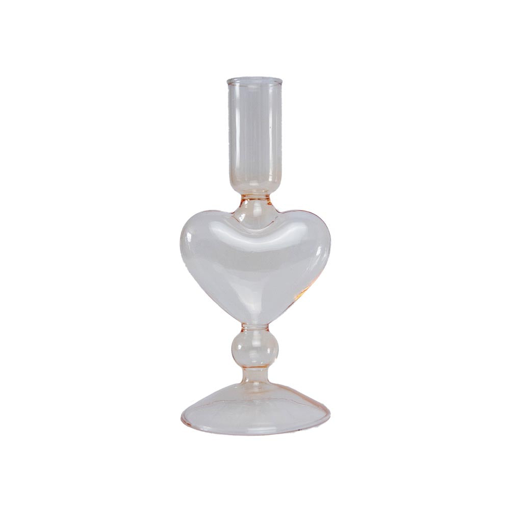 Glass Candle Holder Heart Apricot