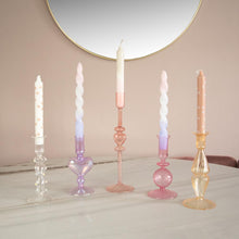 Load image into Gallery viewer, Glass Candle Holder Heart Apricot and Lilac with Glass Candle Holder Ismay Flower and Amore
