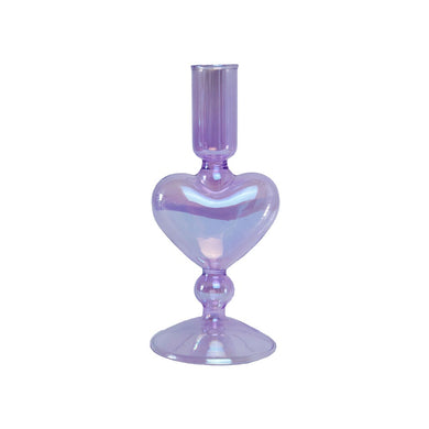 Glass Candle Holder Heart Lilac