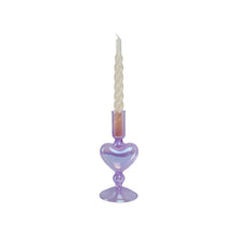 Afbeelding in Gallery-weergave laden, Glass Candle Holder Heart Lilac with Twisted Dinner Candle Sterre Cream Gold Dust Glossy
