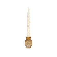 Load image into Gallery viewer, Glass Candle Holder Olly Amber with Twisted Dinner Candle Sterre Cream Gold Dust Glossy
