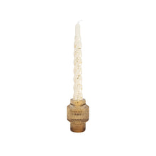 Load image into Gallery viewer, Glass Candle Holder Olly Amber with Twisted Dinner Candle Sterre Cream Gold Dust Glossy
