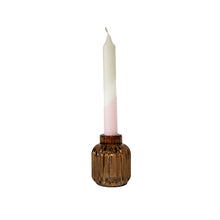 Load image into Gallery viewer, Glass Candle Holder Vivian Amber with Dinner Candle Juniper Fawn Rose
